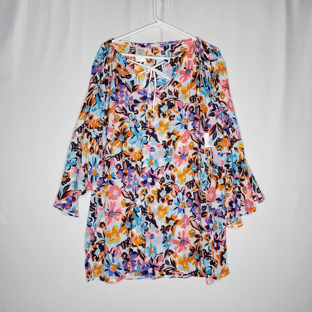 Anne Cole Dress‎ Cover Up Swimwear M/L Multicolor Tropical Floral Beach Resort